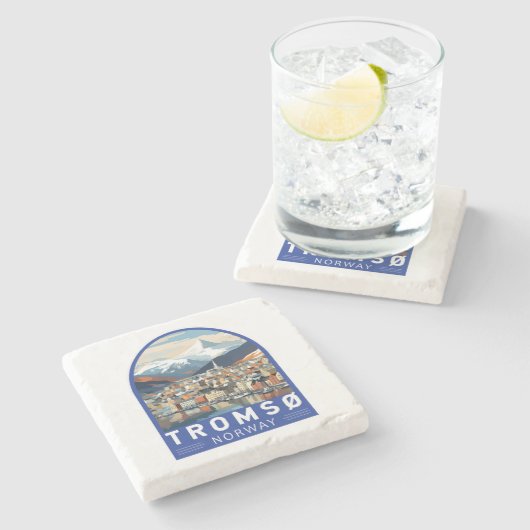 Tromsoノルウェー旅行アートヴィンテージ ストーンコースター (横)