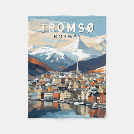 Tromsoノルウェー旅行アートヴィンテージ フリースブランケット (正面)