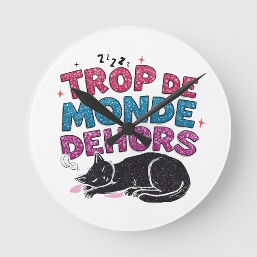 Trop de Monde Dehors – Black Cat ラウンド壁時計 (正面)