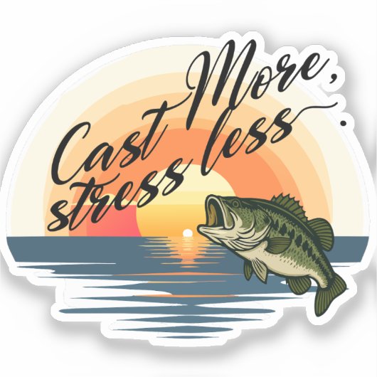 Trophy Bass Fishing Graphic Cast More, stress less シール (正面)