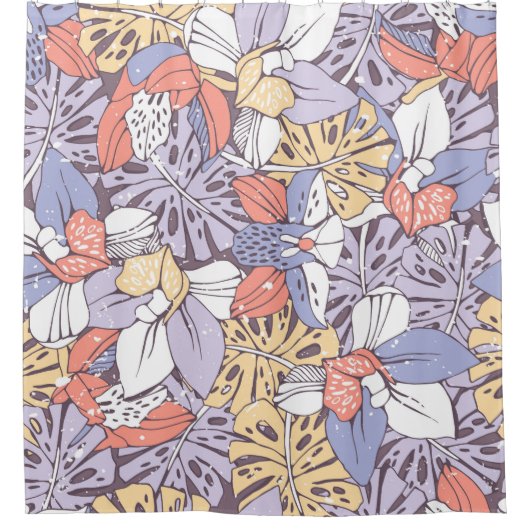 Tropic seamless pattern with orchid and monstera l シャワーカーテン (正面)