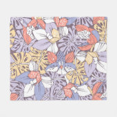 Tropic seamless pattern with orchid and monstera l フリースブランケット (正面(横))
