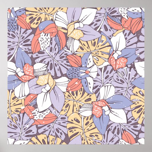 Tropic seamless pattern with orchid and monstera l ポスター (正面)