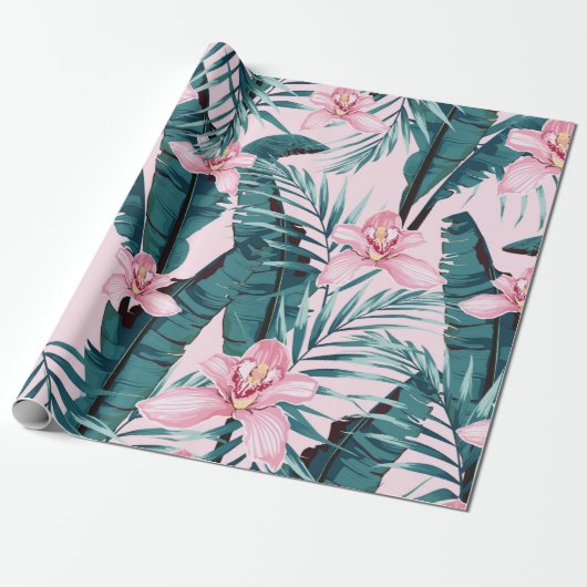 Tropic summer painting seamless pattern with palm ラッピングペーパー (アンロールド)