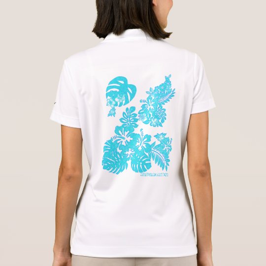 Tropical ハイビスカス モンステラ Vintage スカイブルー ポロシャツ