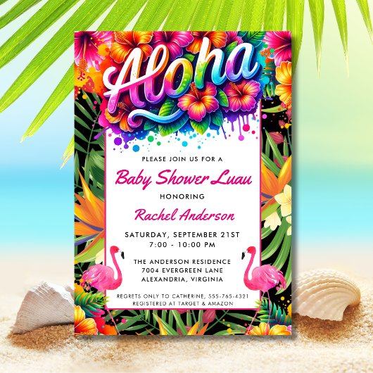 Tropical Aloha Baby Shower Luau  招待状