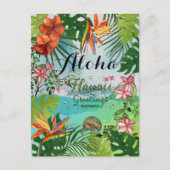 Tropical Aloha Hawaiian Watercolor Hand Painted ポストカード (正面)