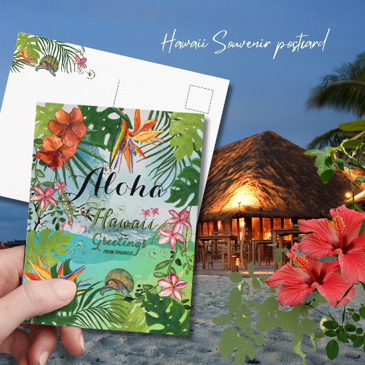 Tropical Aloha Hawaiian Watercolor Hand Painted ポストカード