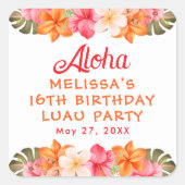 Tropical Aloha Luau Floral Birthday Party スクエアシール (正面)