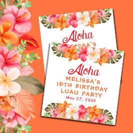 Tropical Aloha Luau Floral Birthday Party スクエアシール