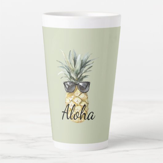 Tropical Aloha Pineapple with Sunglasses カフェラテマグ (正面)