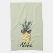 Tropical Aloha Pineapple with Sunglasses キッチンタオル (縦)