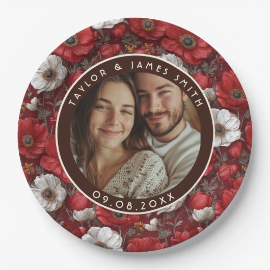 Tropical Anemones Accent Summer Wedding ペーパープレート (正面)