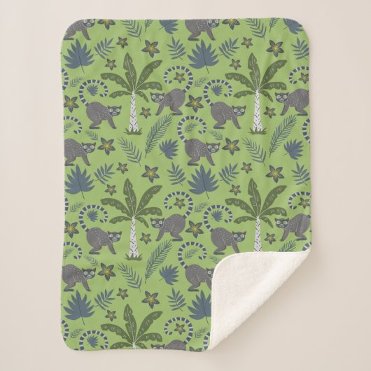 Tropical animals seamless pattern green and grey シェルパブランケット (正面)