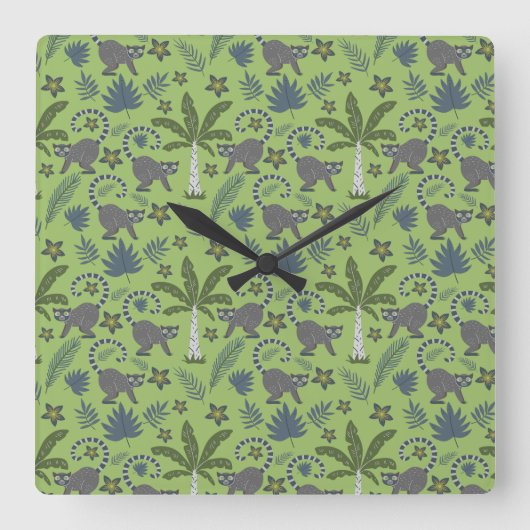 Tropical animals seamless pattern green and grey スクエア壁時計 (正面)
