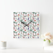 Tropical animals seamless pattern macaw and monkey スクエア壁時計 (ホーム)