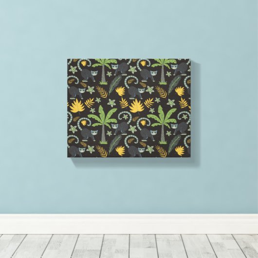 Tropical animals seamless pattern monkey palm tree キャンバスプリント (インサイチュ (ウッドフロア))