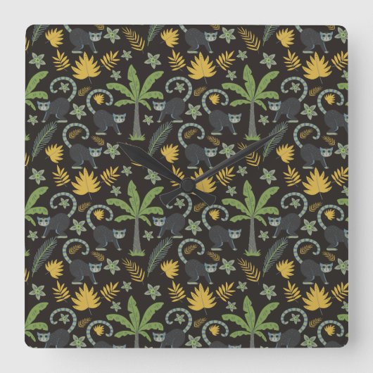 Tropical animals seamless pattern monkey palm tree スクエア壁時計 (正面)