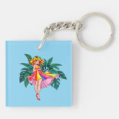 Tropical Anime Girl in Black Dress Square Acrylic  キーホルダー (裏面)