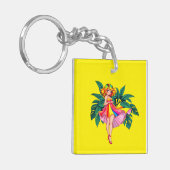 Tropical Anime Girl rainbow Dress Square Acrylic  キーホルダー (正面左)