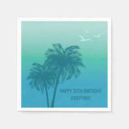 Tropical Aqua Blue Palm Trees Happy Birthday スタンダードカクテルナプキン
