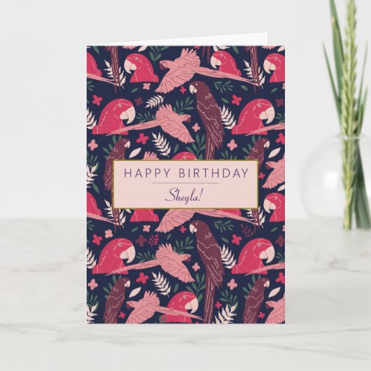 Tropical Ara Parrot Pattern Personalized Birthday  カード (正面)