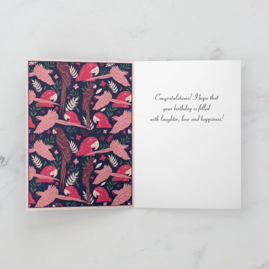 Tropical Ara Parrot Pattern Personalized Birthday  カード (内部)
