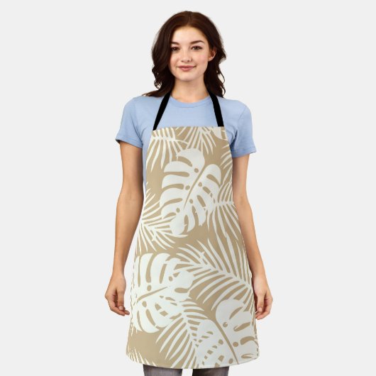 Tropical autumn, summer leaf patterns エプロン (着用した状態)