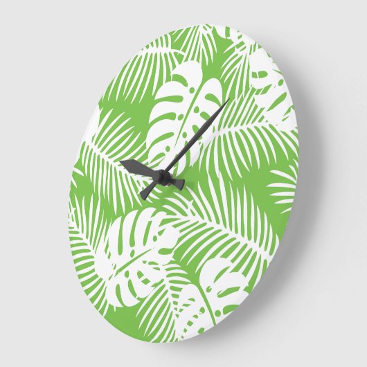 Tropical autumn, summer leaf patterns ラージ壁時計 (傾斜)