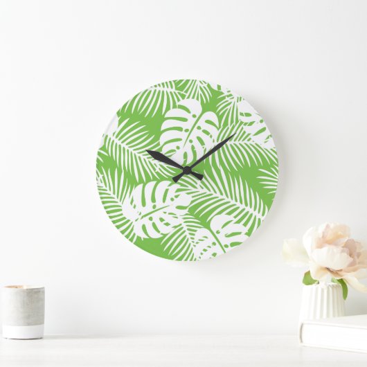 Tropical autumn, summer leaf patterns ラージ壁時計 (ホーム)