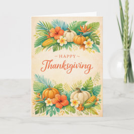 Tropical Autumn Thanksgiving Pumpkin Floral  カード
