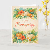 Tropical Autumn Thanksgiving Pumpkin Floral  カード (黄色い花)