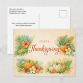 Tropical Autumn Thanksgiving Pumpkin Floral  シーズンポストカード (正面/裏面)