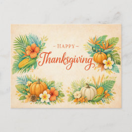Tropical Autumn Thanksgiving Pumpkin Floral  シーズンポストカード