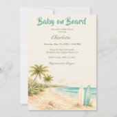 Tropical Baby on Board Surfing Beach Baby Shower 招待状 (正面)