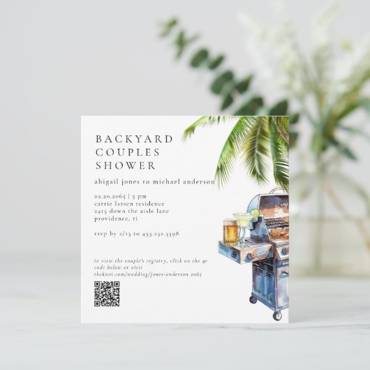 Tropical Backyard BBQ Couples Shower  招待状 (スタンド正面)