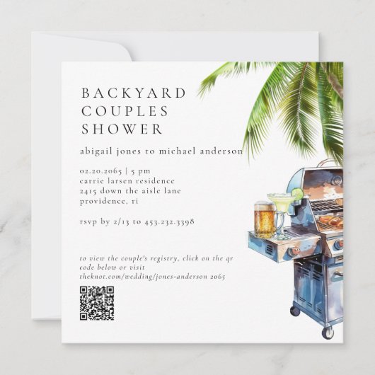 Tropical Backyard BBQ Couples Shower  招待状 (正面)