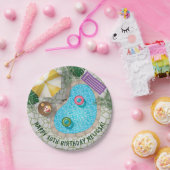 Tropical Backyard Pool Summer Pool Birthday Party ペーパープレート (パーティー)