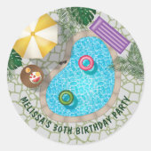 Tropical Backyard Pool Summer Pool Birthday Party ラウンドシール (正面)