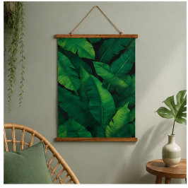Tropical Banana Leaf Pattern Dark Green Botanical 吊り下げ型タペストリー