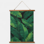 Tropical Banana Leaf Pattern Dark Green Botanical 吊り下げ型タペストリー (正面)