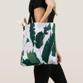 Tropical Banana Leaf Pattern Tote Bag: Dark Green  トートバッグ (クローズアップ)