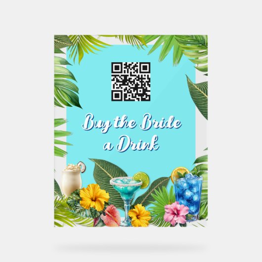 Tropical Bar Bridal Party Bachelorette QR code アクリルサイン (正面)