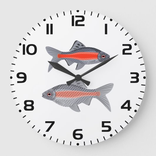 Tropical Barb Fish Red and Grey Exotic Aquatic ラージ壁時計 (正面)