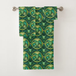 Tropical bath and wash towels with vibrant green  バスタオルセット