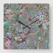 Tropical Batik Animal Glitter Glam 2 スクエア壁時計 (正面)