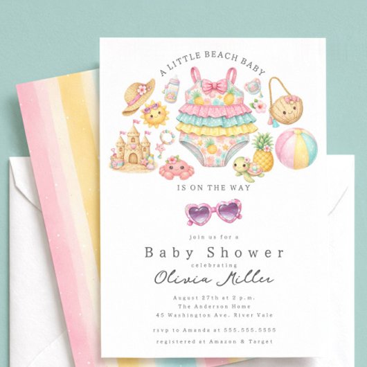 Tropical Beach Baby Shower Invitation Girl 招待状