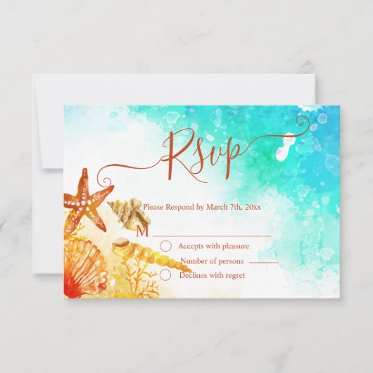 Tropical beach background floral watercolor rsv 出欠カード (正面)
