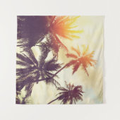 Tropical beach background with palm trees silhouet タペストリー (正面(横))
