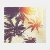 Tropical beach background with palm trees silhouet フリースブランケット (正面(横))